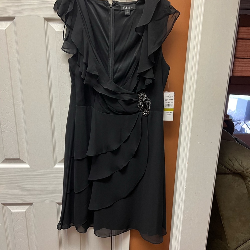 S.L. Fashions Black Ruffled Mini Dress